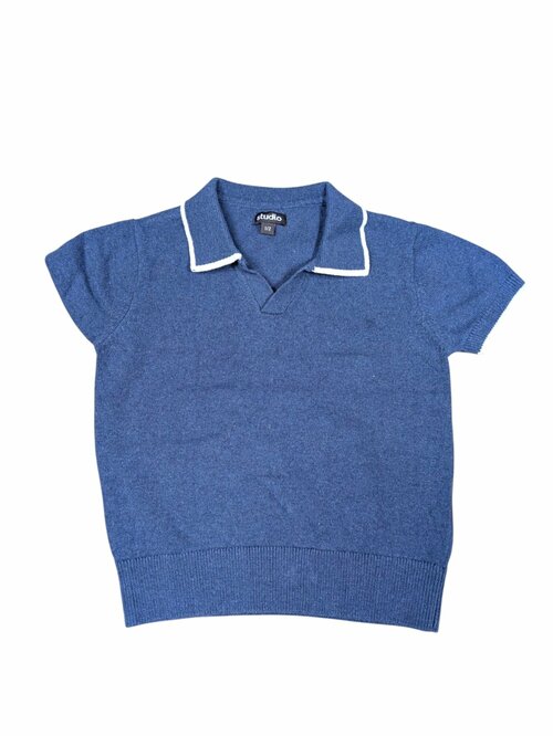 Modrý svetr s krátkým rukávem a límcem secondhand Studio